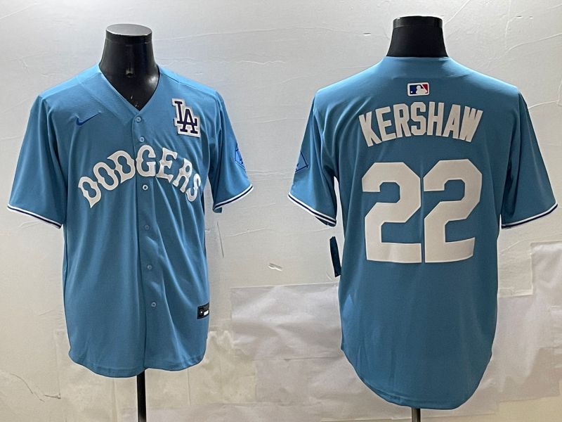 Men Los Angeles Dodgers #22 Kershaw Light Blue Joint Name 2025 Nike MLB Jersey style 6->los angeles dodgers->MLB Jersey
